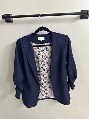 Skies Are Blue Navy Blazer with Pink Floral Lining